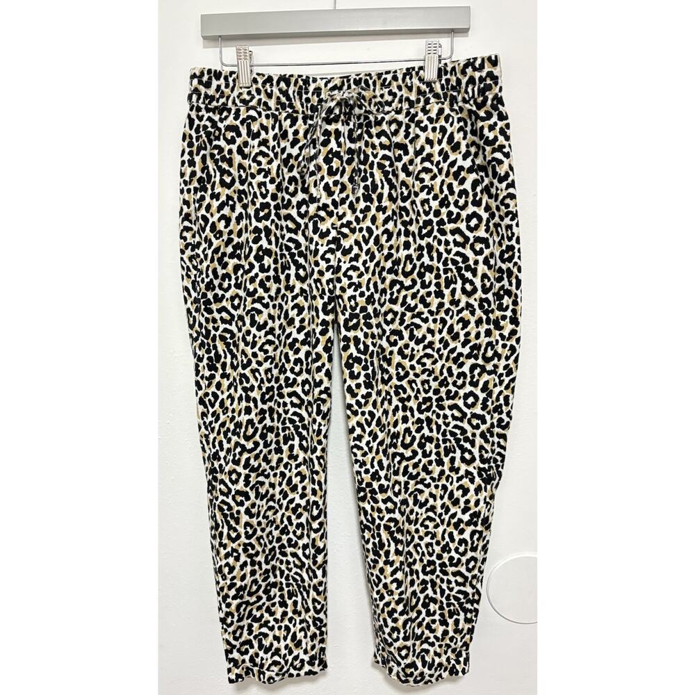 J Crew Leopard Print Linen Blend Pants Womens 12 Pull On Ankle Casual